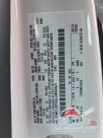 1FMCU0F62LUB93421 2020 FORD ESCAPE photo no. 13