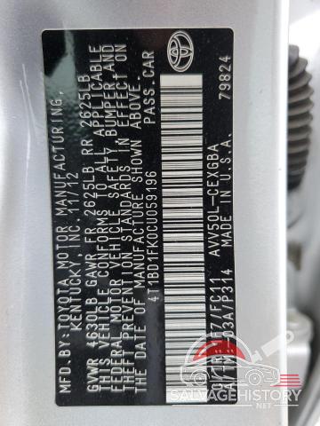 4T1BD1FK0CU059196 2012 TOYOTA CAMRY photo no. 12