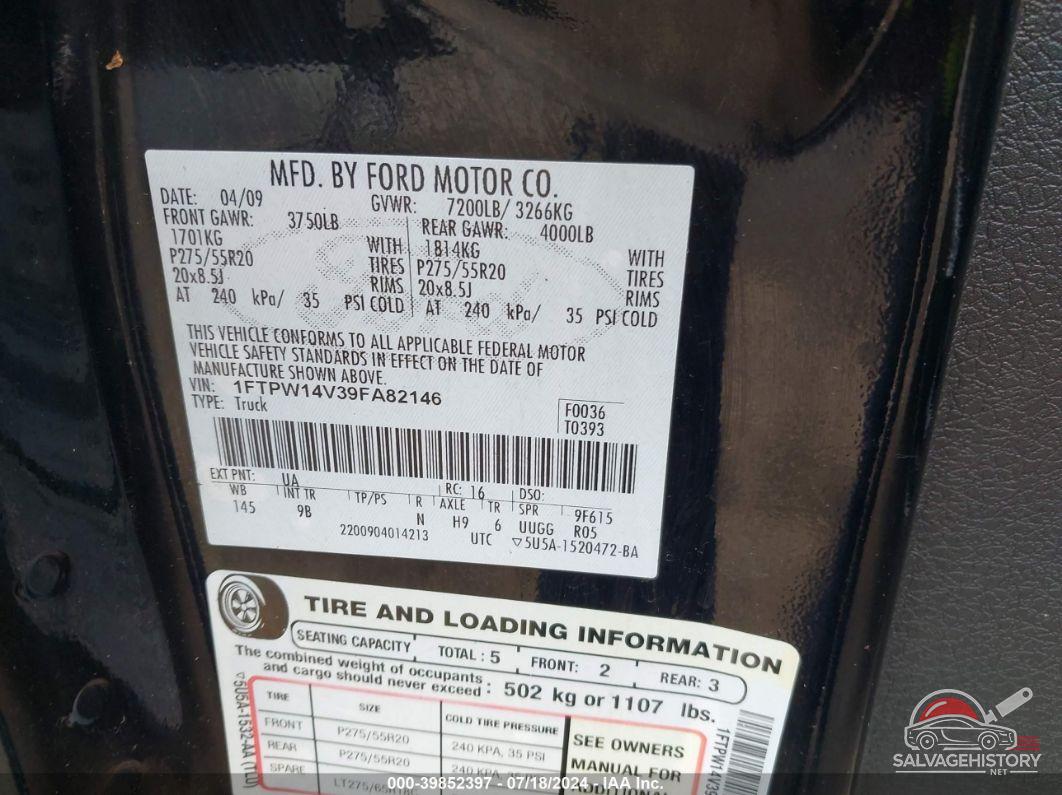 1FTPW14V39FA82146 2009 FORD F-150 photo no. 9