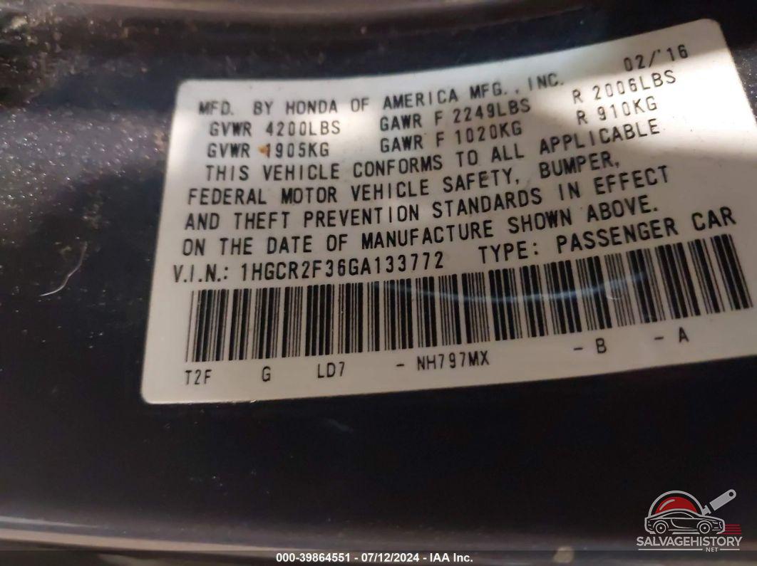 1HGCR2F36GA133772 2016 HONDA ACCORD photo no. 9