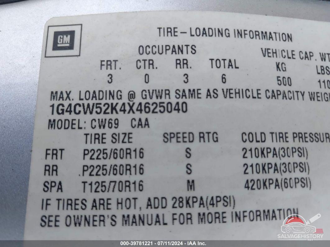 1G4CW52K4X4625040 1999 BUICK PARK AVENUE photo no. 9
