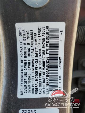 19XFA1F54AE069296 2010 HONDA CIVIC photo no. 12