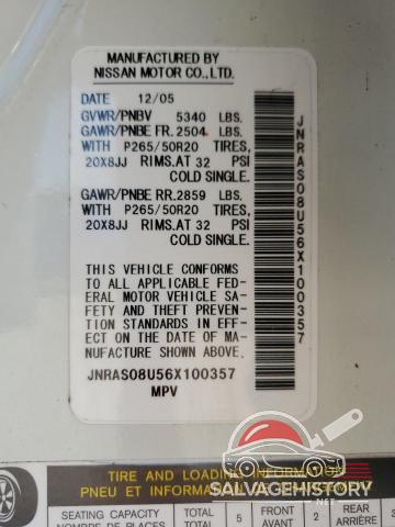 JNRAS08U56X100357 2006 INFINITI FX35 photo no. 13
