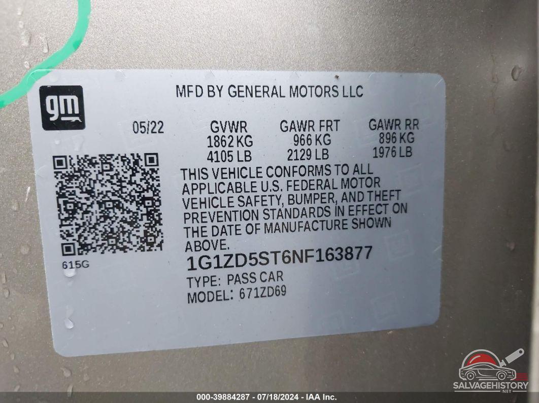1G1ZD5ST6NF163877 2022 CHEVROLET MALIBU photo no. 9