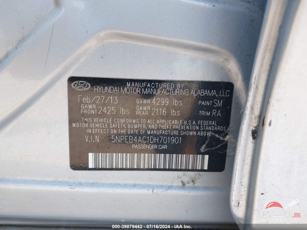 5NPEB4AC1DH701901 2013 HYUNDAI SONATA photo no. 9