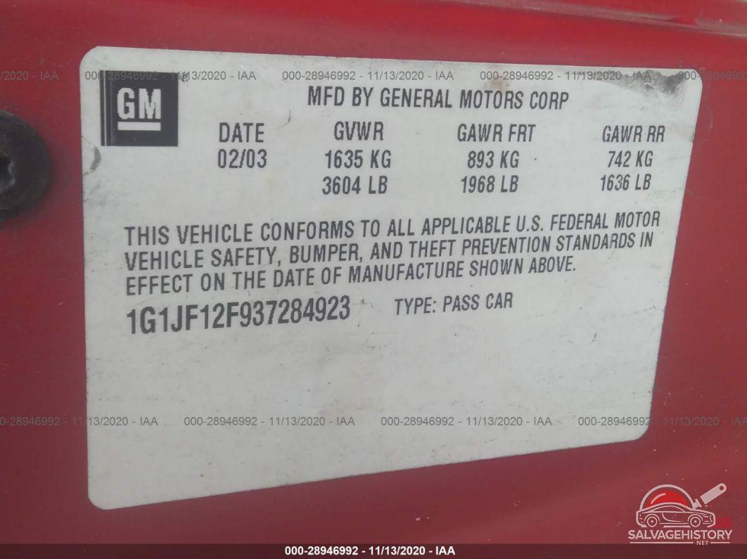 1G1JF12F937284923 2003 CHEVROLET CAVALIER photo no. 9