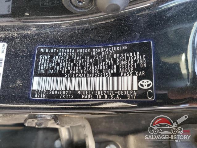 5YFEPMAE0NP272158 2022 TOYOTA COROLLA photo no. 12