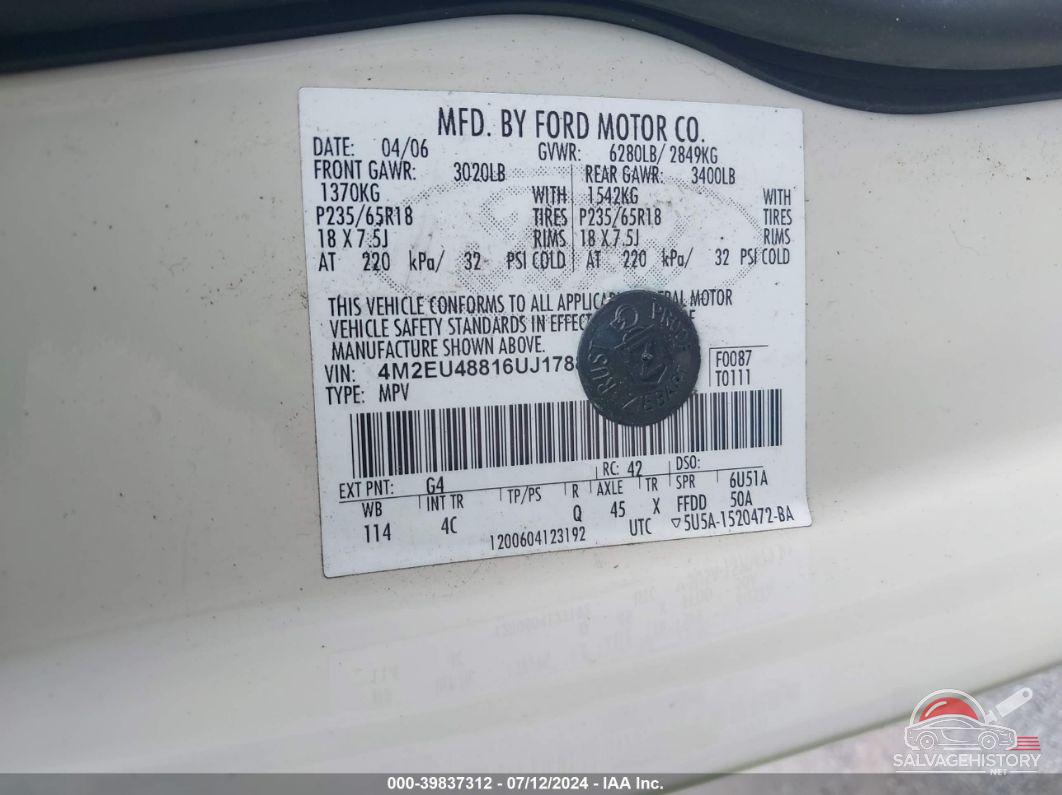 4M2EU48816UJ17884 2006 MERCURY MOUNTAINEER photo no. 9