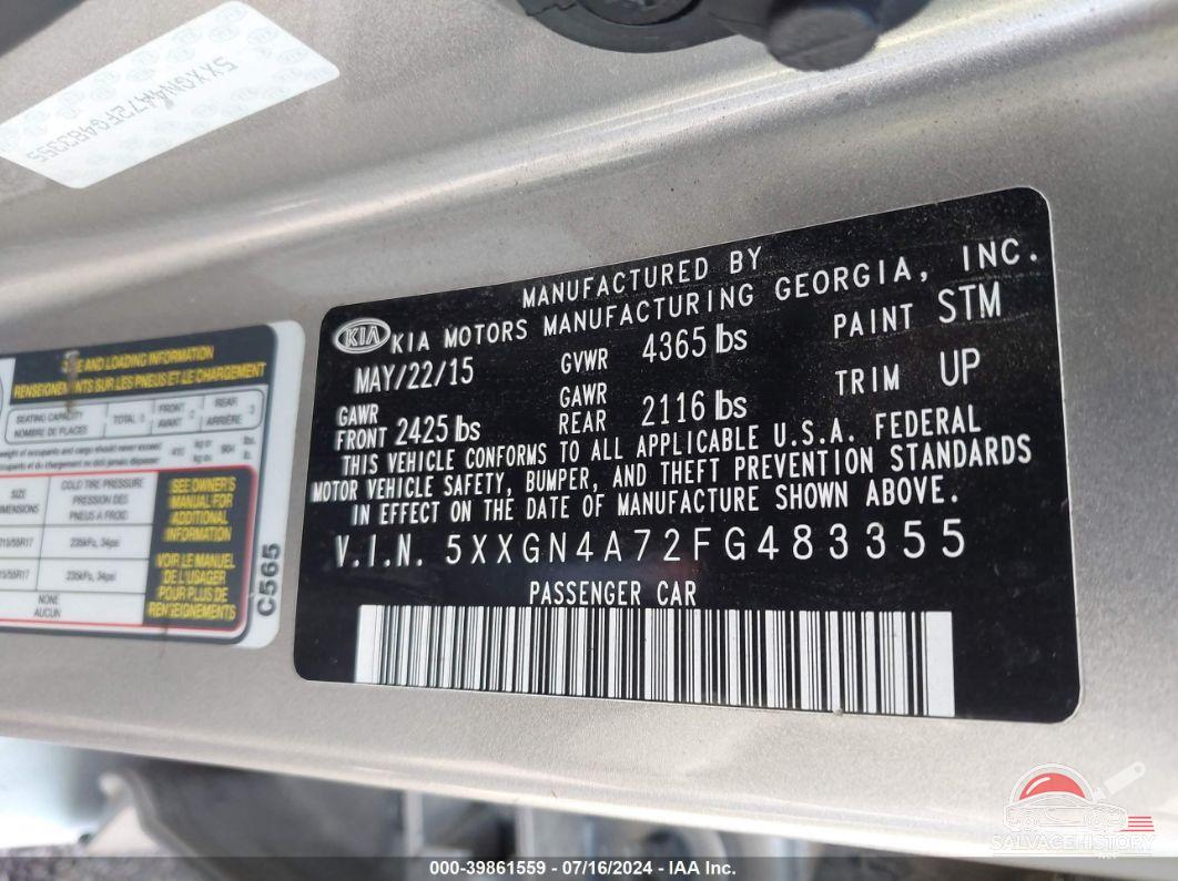 5XXGN4A72FG483355 2015 KIA OPTIMA photo no. 9