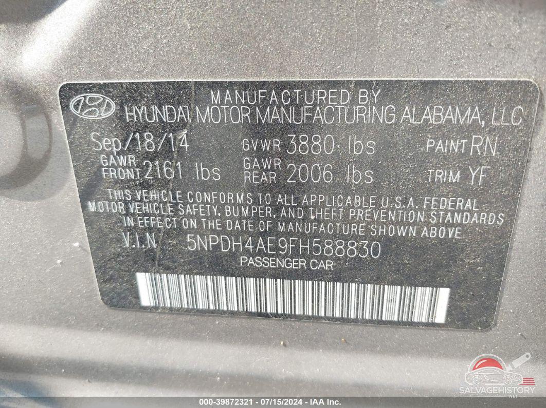 5NPDH4AE9FH588830 2015 HYUNDAI ELANTRA photo no. 9