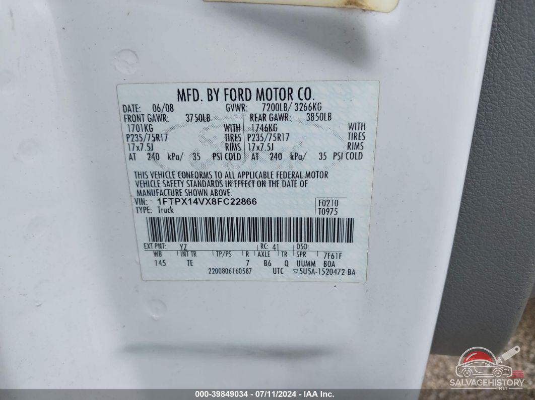 1FTPX14VX8FC22866 2008 FORD F-150 photo no. 9