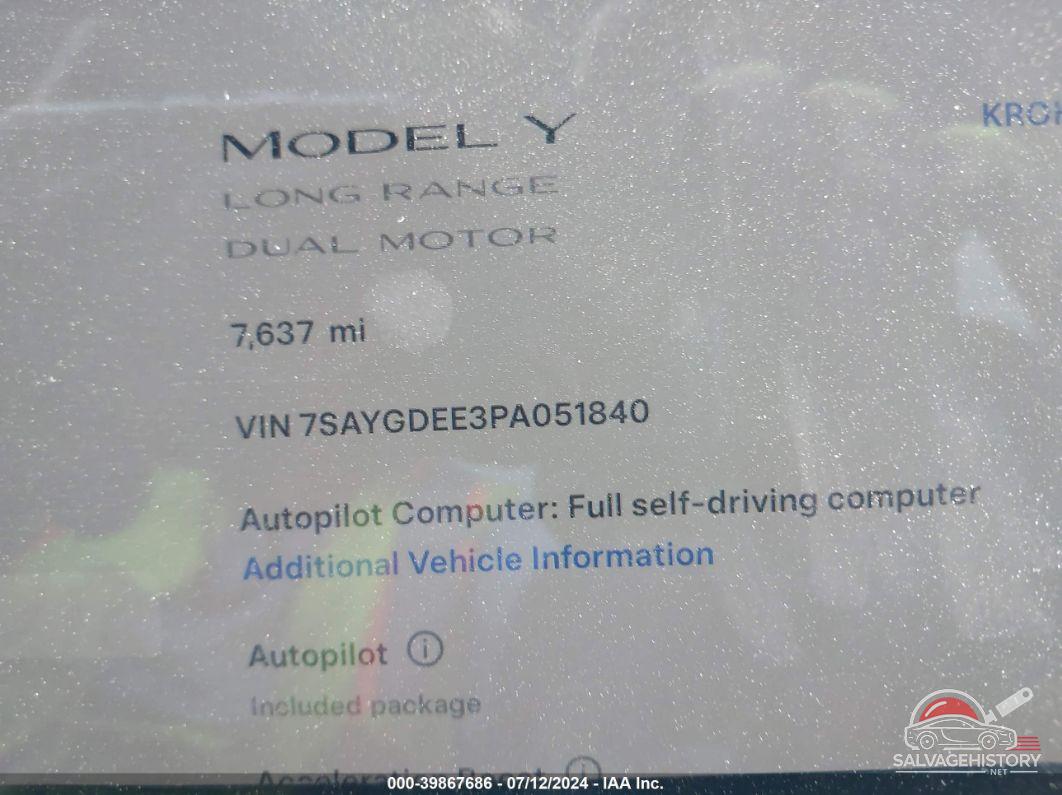 7SAYGDEE3PA051840 2023 TESLA MODEL Y photo no. 7