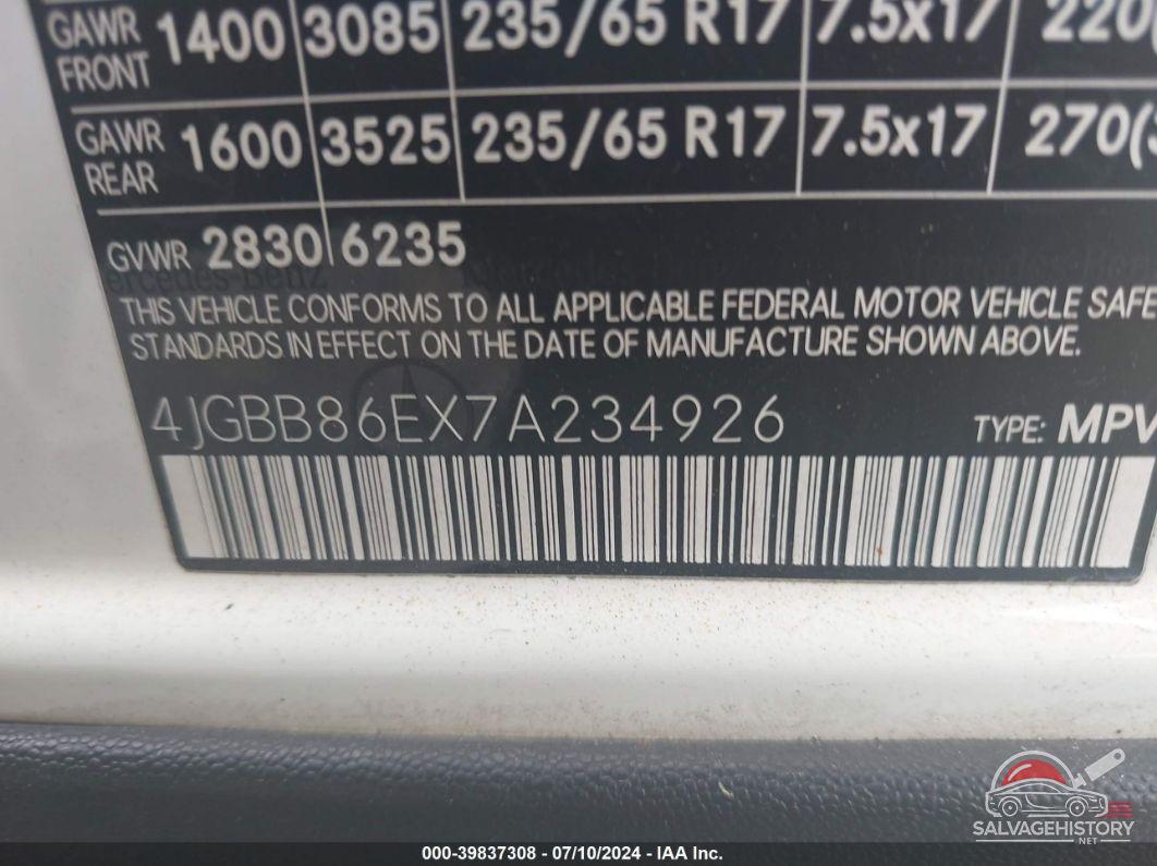 4JGBB86EX7A234926 2007 MERCEDES-BENZ ML 350 photo no. 9