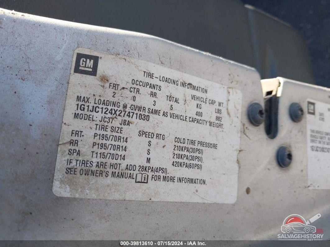 1G1JC124X27471030 2002 CHEVROLET CAVALIER photo no. 9