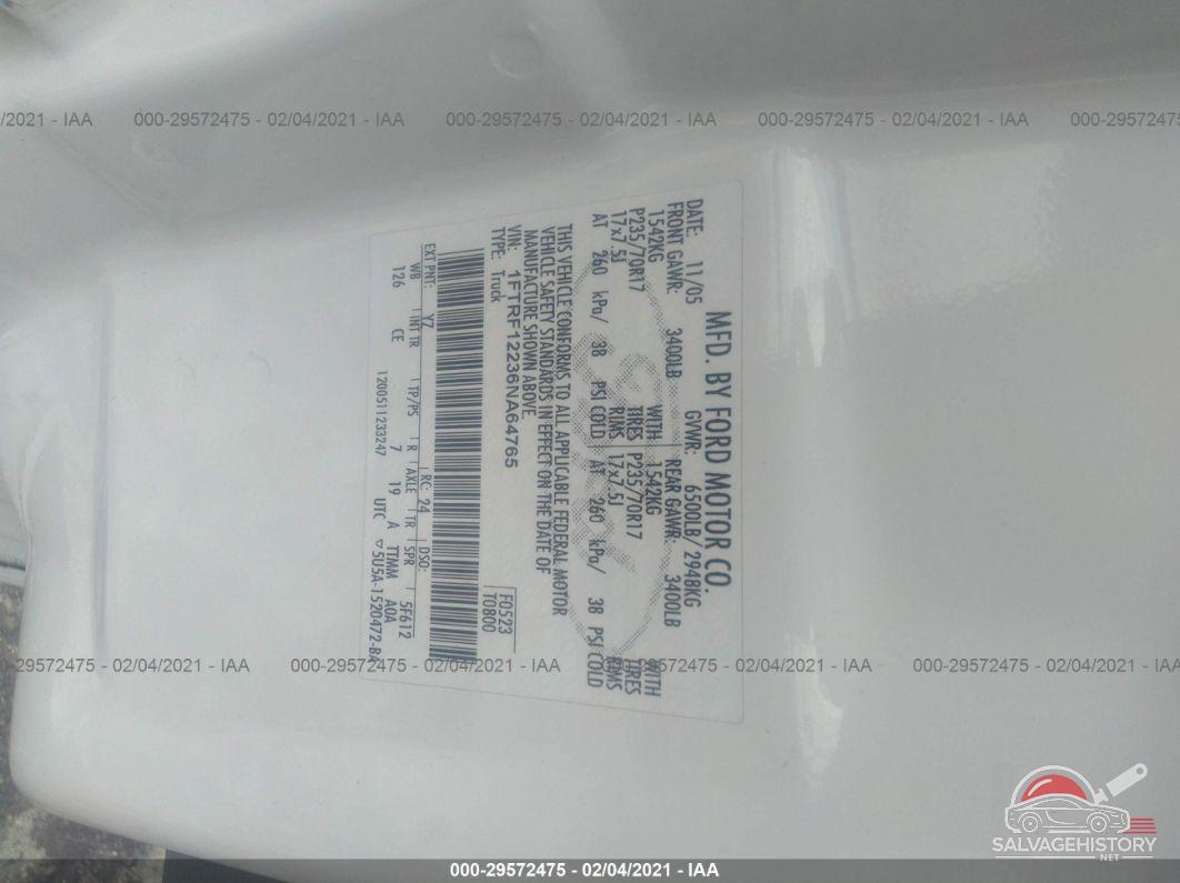 1FTRF12236NA64765 2006 FORD F-150 photo no. 9