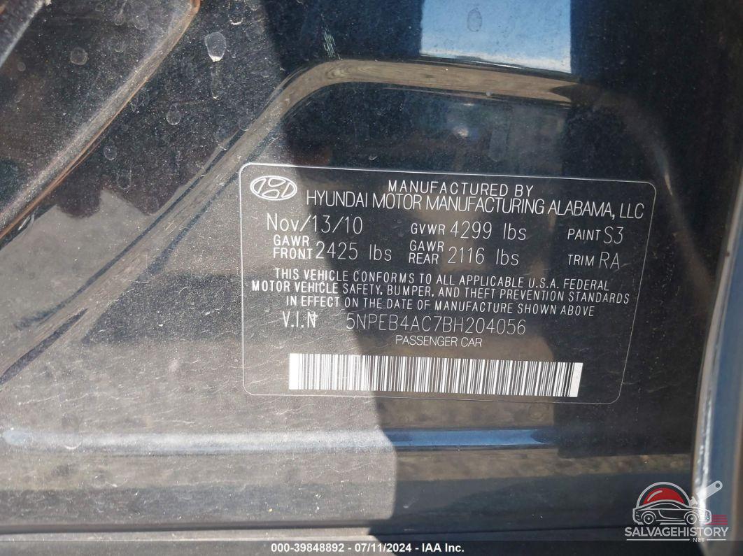 5NPEB4AC7BH204056 2011 HYUNDAI SONATA photo no. 9