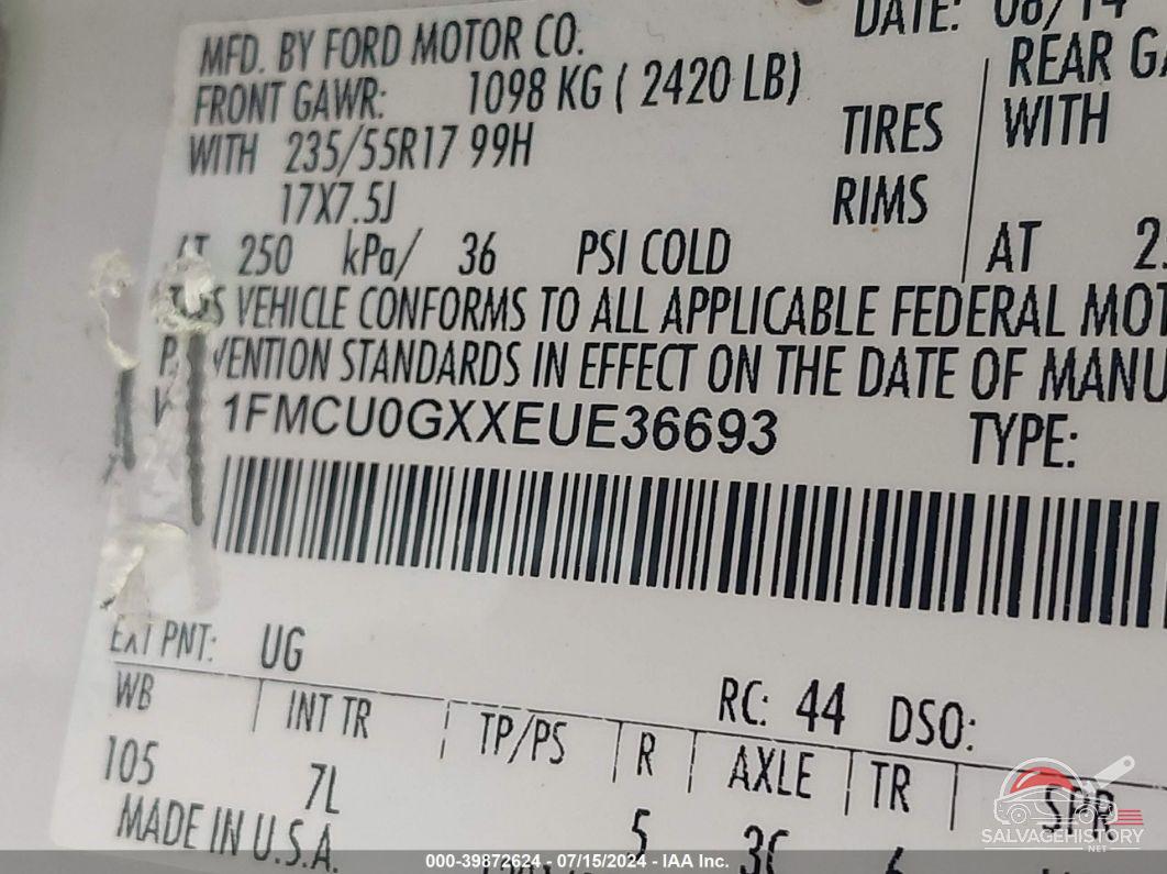 1FMCU0GXXEUE36693 2014 FORD ESCAPE photo no. 9