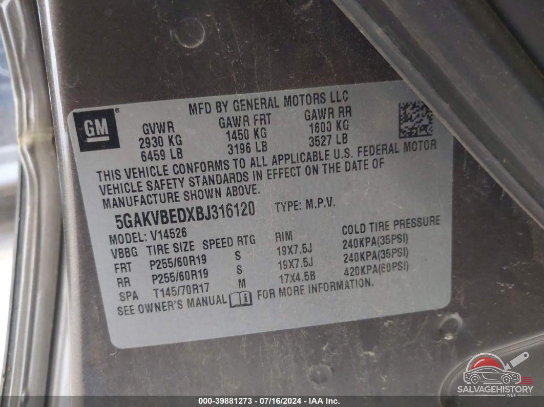 5GAKVBEDXBJ316120 2011 BUICK ENCLAVE photo no. 9