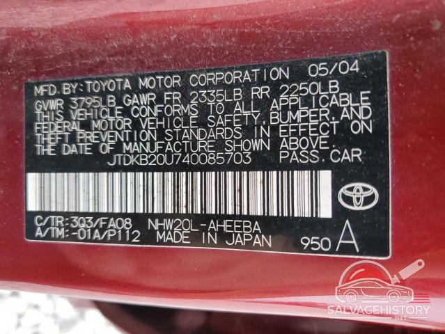 JTDKB20U740085703 2004 TOYOTA PRIUS photo no. 12