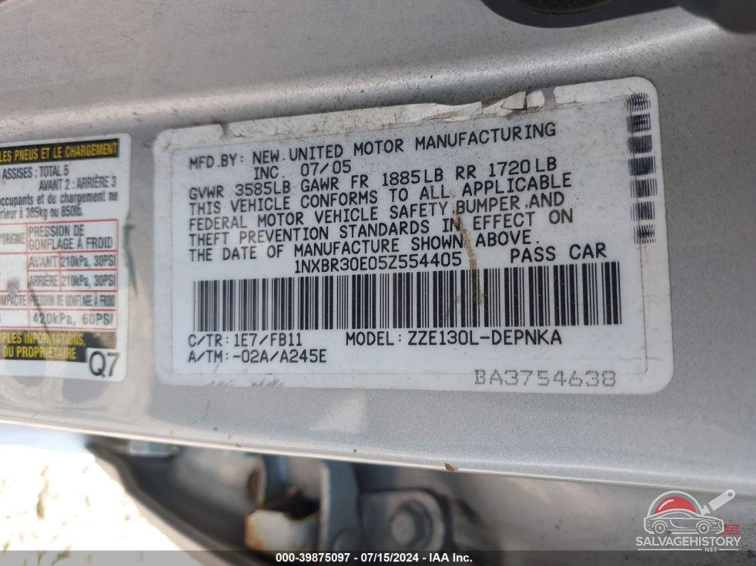 1NXBR30E05Z554405 2005 TOYOTA COROLLA photo no. 9