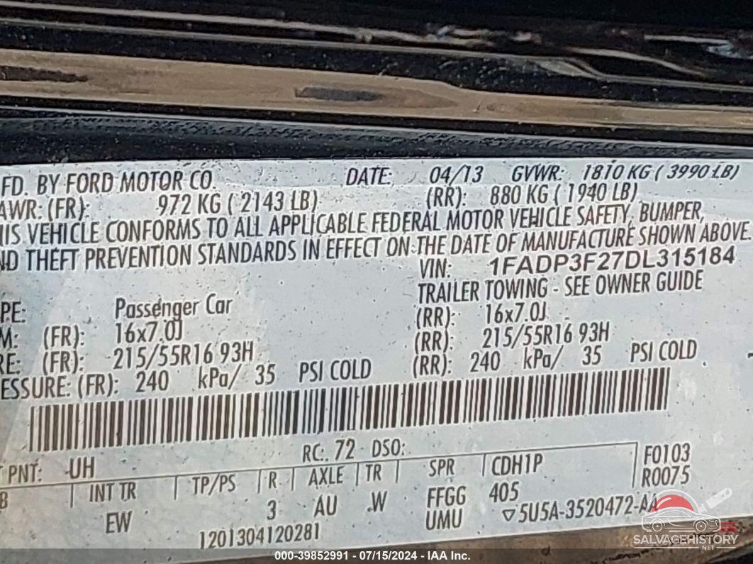 1FADP3F27DL315184 2013 FORD FOCUS photo no. 9