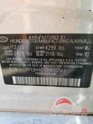 5NPEB4AC1DH675543 2013 HYUNDAI SONATA photo no. 12