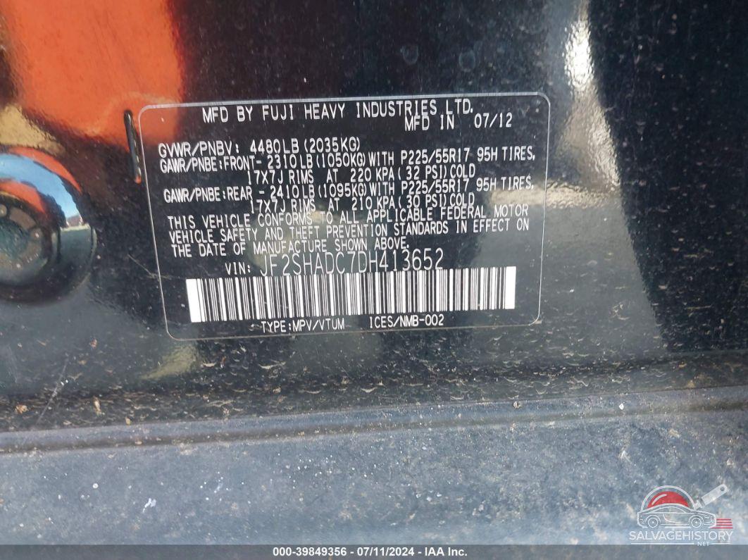JF2SHADC7DH413652 2013 SUBARU FORESTER photo no. 9