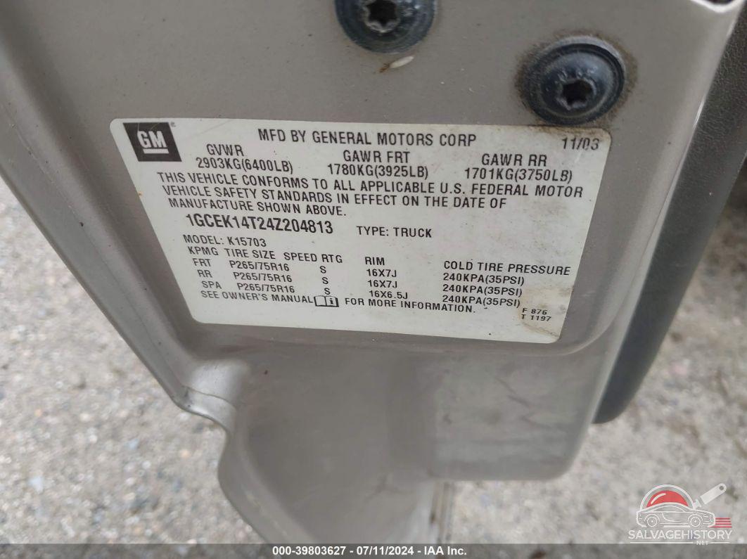 1GCEK14T24Z204813 2004 CHEVROLET SILVERADO 1500 photo no. 9