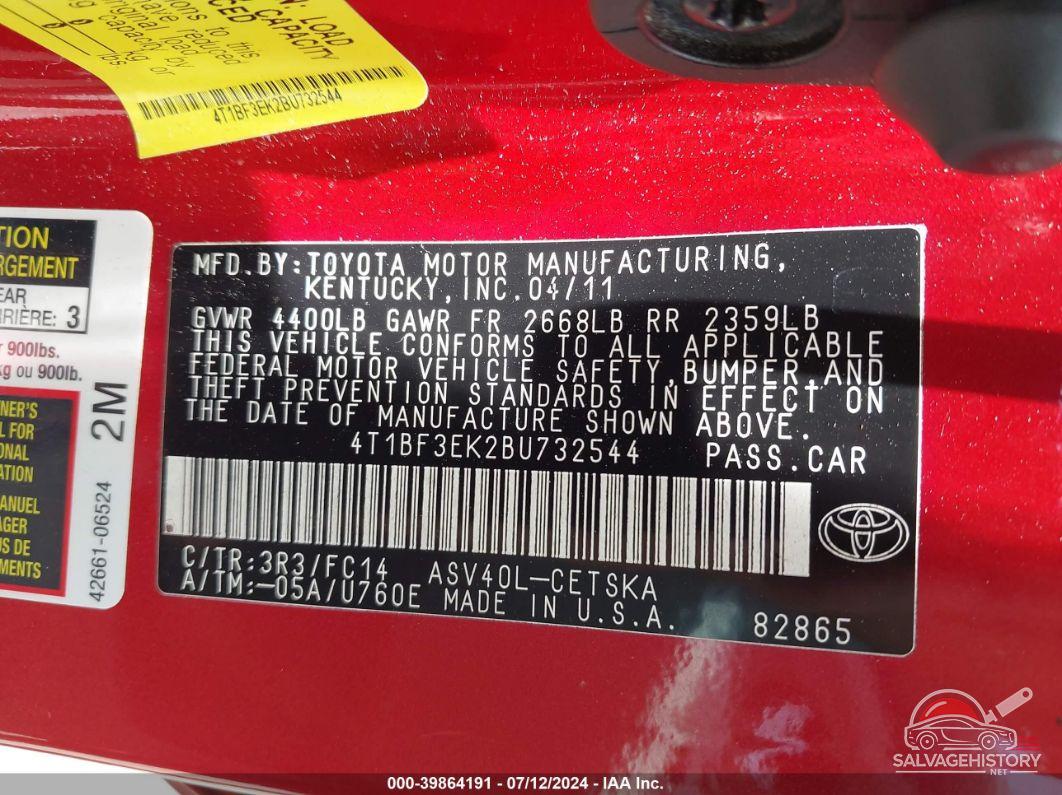 4T1BF3EK2BU732544 2011 TOYOTA CAMRY photo no. 9
