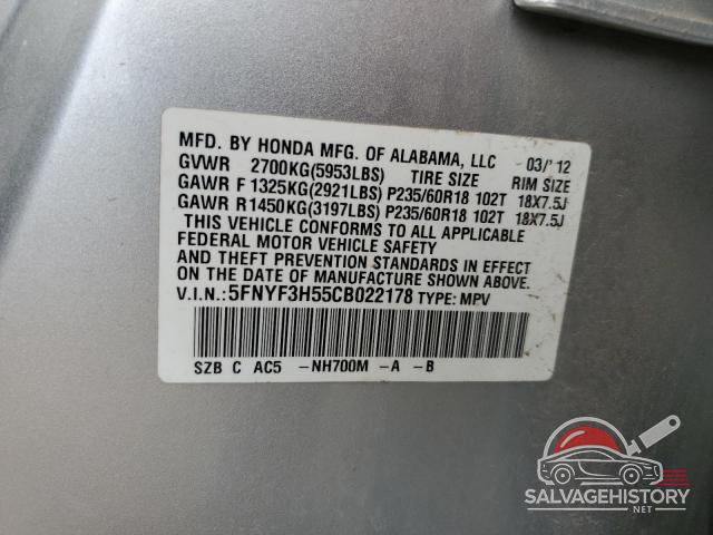 5FNYF3H55CB022178 2012 HONDA PILOT photo no. 12