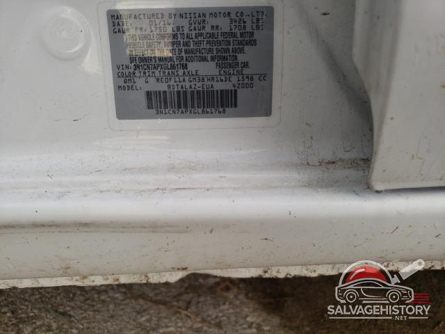 3N1CN7APXGL861768 2016 NISSAN VERSA photo no. 10