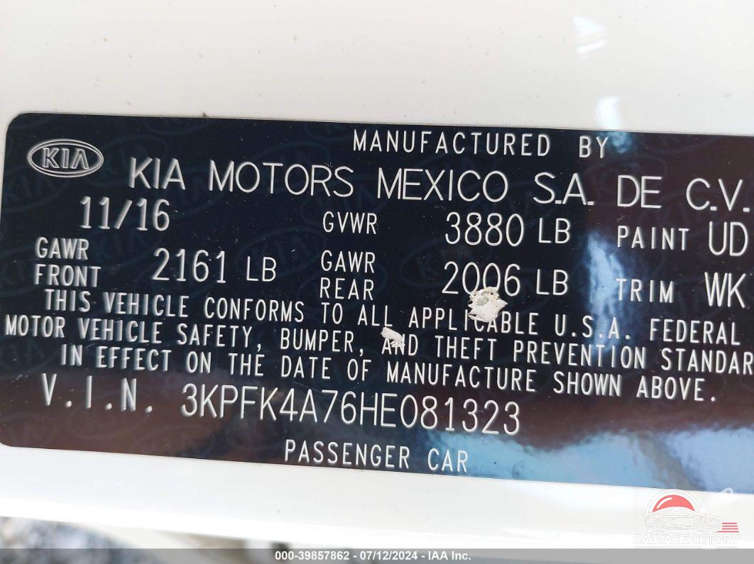 3KPFK4A76HE081323 2017 KIA FORTE photo no. 9