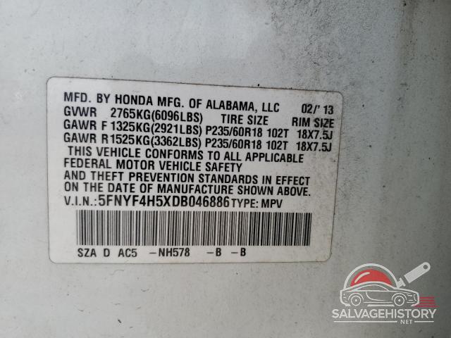 5FNYF4H5XDB046886 2013 HONDA PILOT photo no. 14