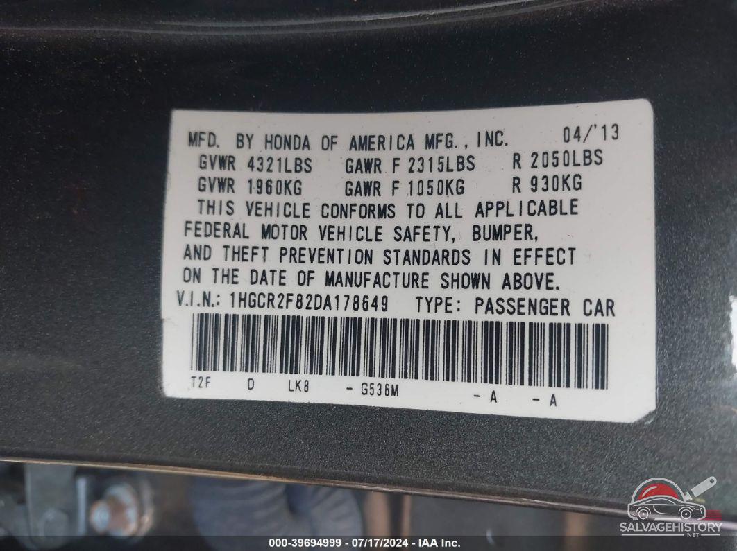 1HGCR2F82DA178649 2013 HONDA ACCORD photo no. 9