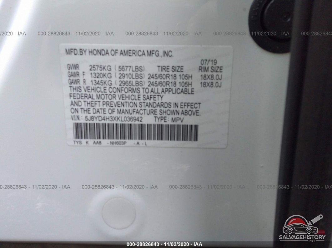 5J8YD4H3XKL036942 2019 ACURA MDX photo no. 9