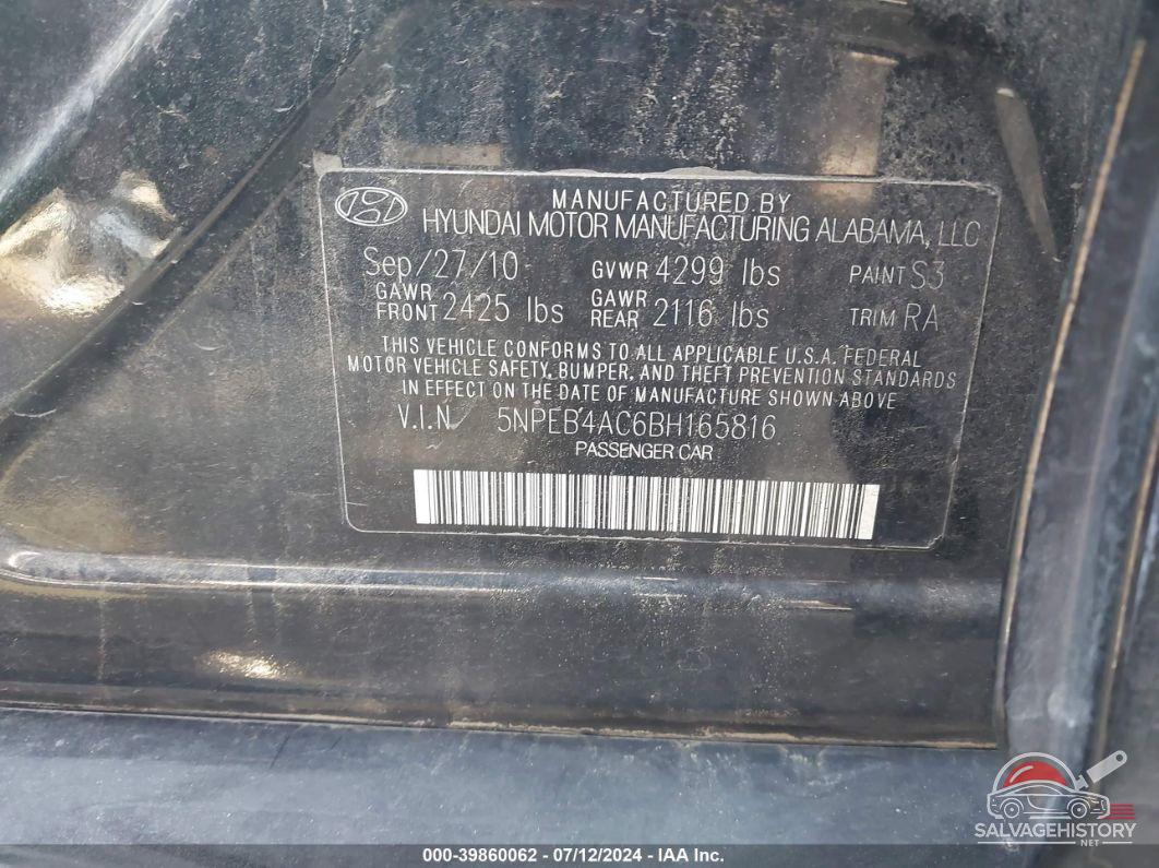 5NPEB4AC6BH165816 2011 HYUNDAI SONATA photo no. 9