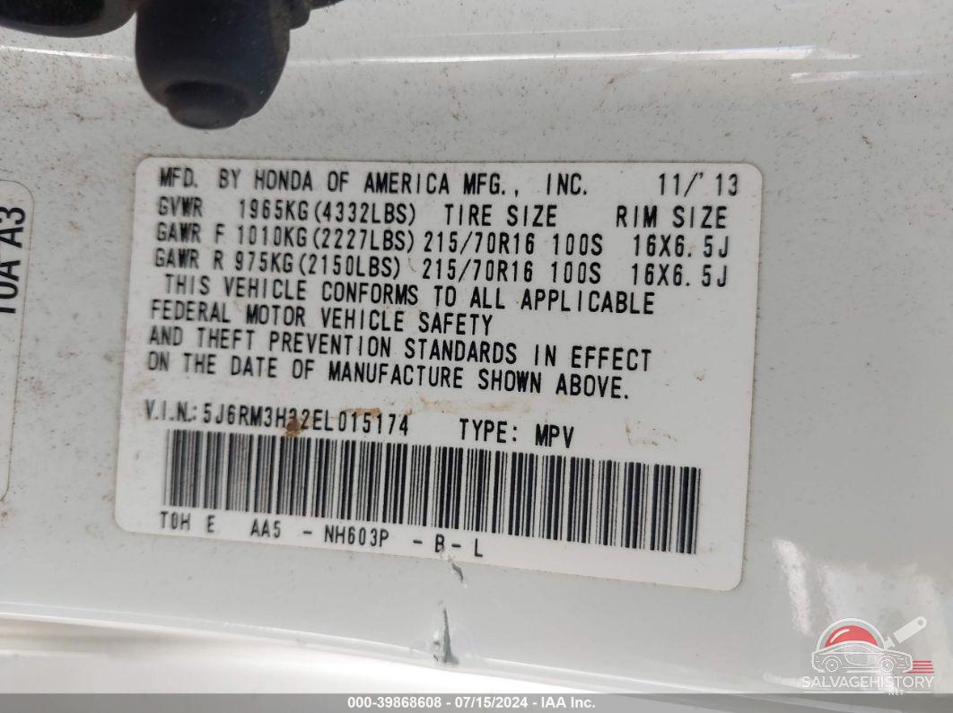 5J6RM3H32EL015174 2014 HONDA CR-V photo no. 9