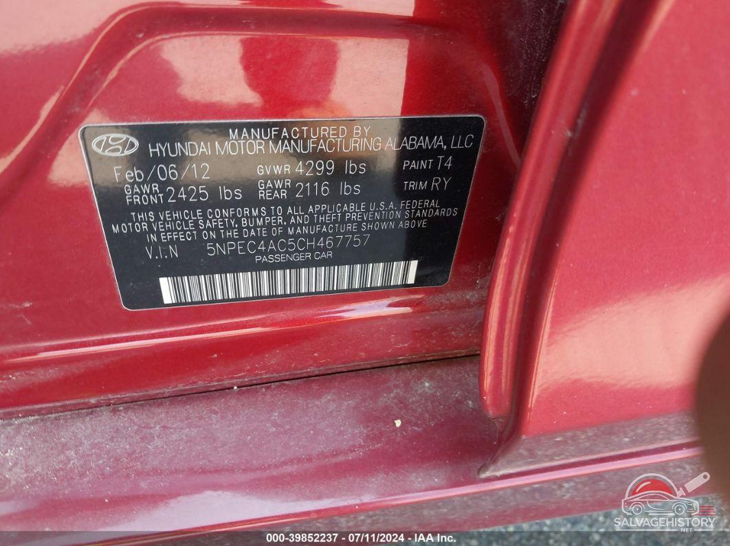 5NPEC4AC5CH467757 2012 HYUNDAI SONATA photo no. 9