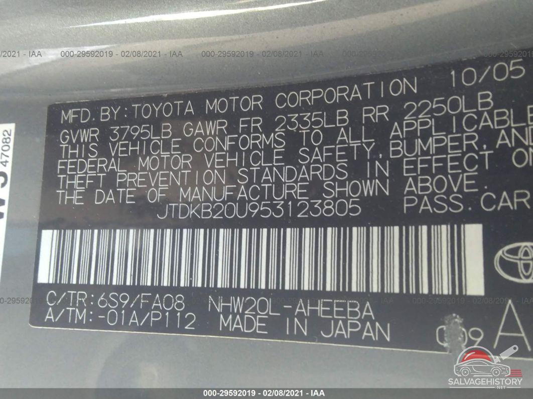 JTDKB20U953123805 2005 TOYOTA PRIUS photo no. 9