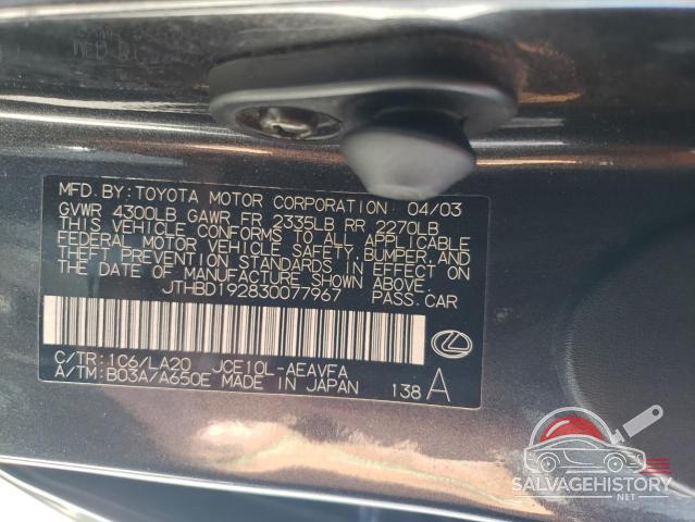 JTHBD192830077967 2003 LEXUS IS photo no. 12