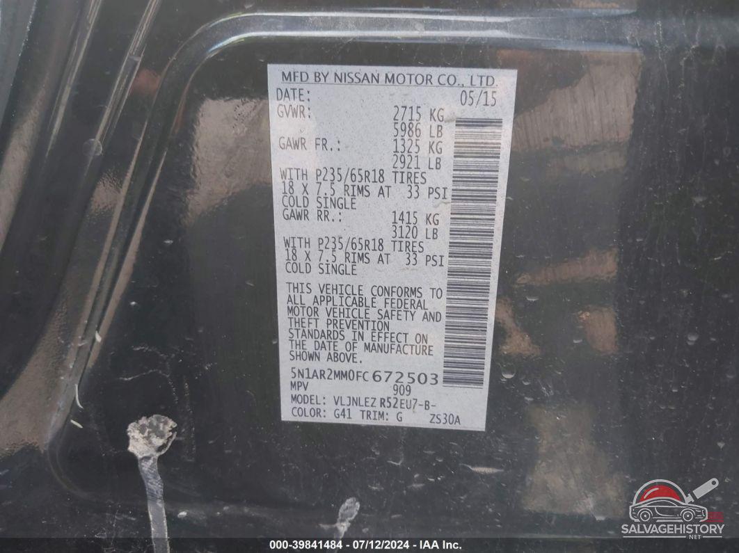 5N1AR2MM0FC672503 2015 NISSAN PATHFINDER photo no. 9