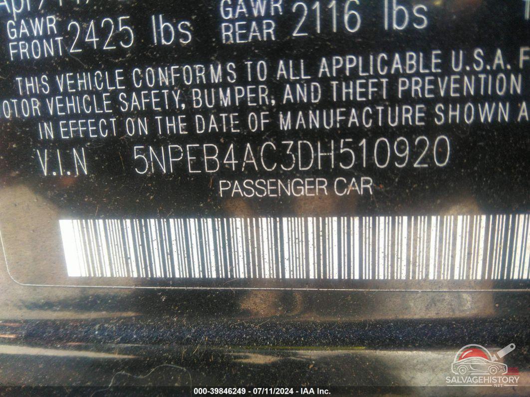 5NPEB4AC3DH510920 2013 HYUNDAI SONATA photo no. 9