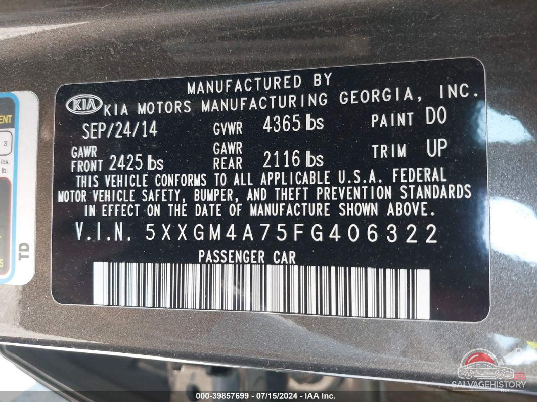 5XXGM4A75FG406322 2015 KIA OPTIMA photo no. 9
