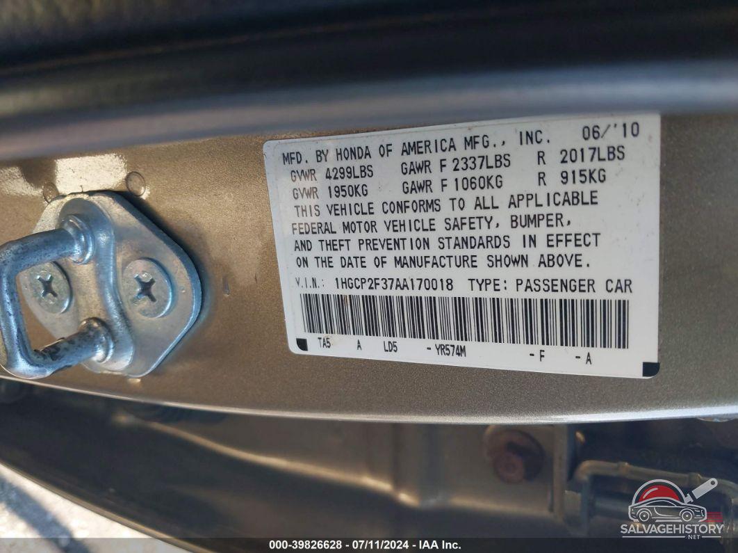 1HGCP2F37AA170018 2010 HONDA ACCORD photo no. 9