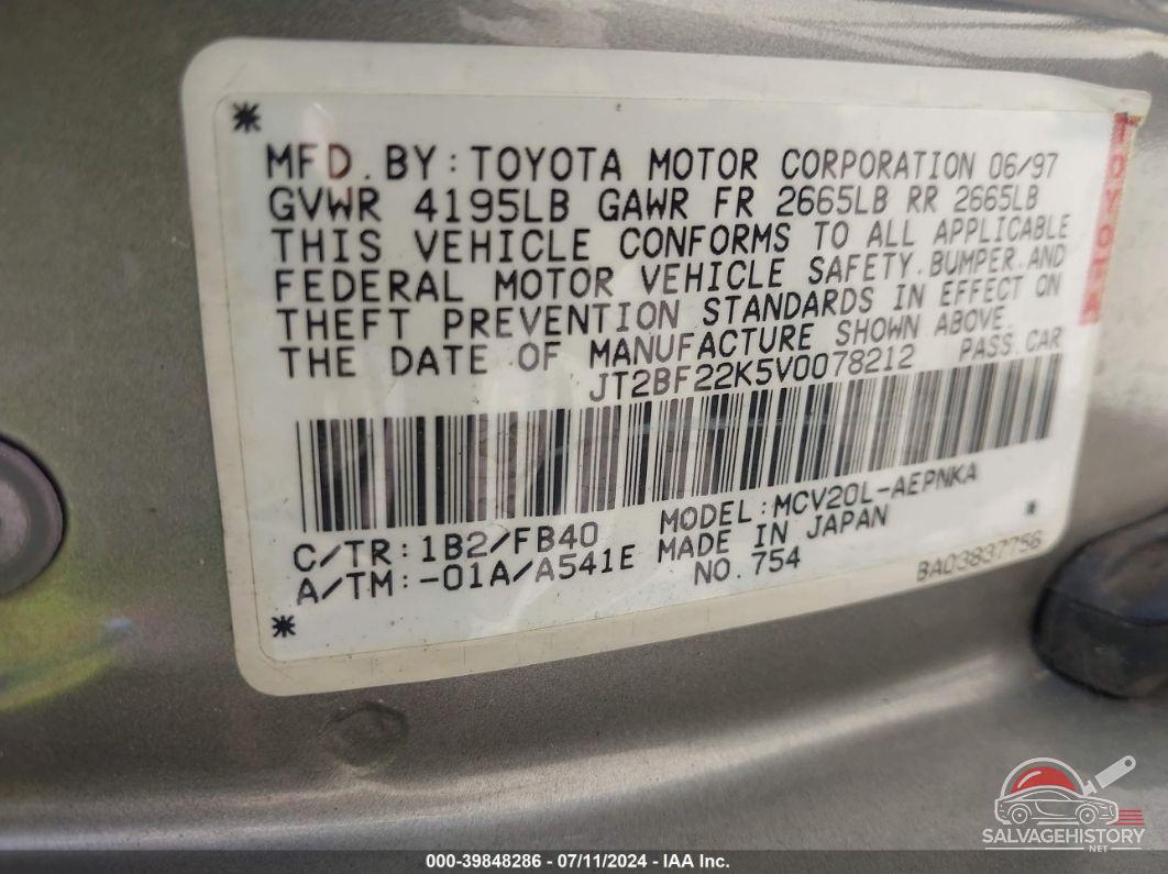 JT2BF22K5V0078212 1997 TOYOTA CAMRY photo no. 9