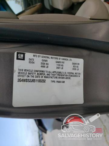 2G4WS52J651100232 2005 BUICK CENTURY photo no. 12