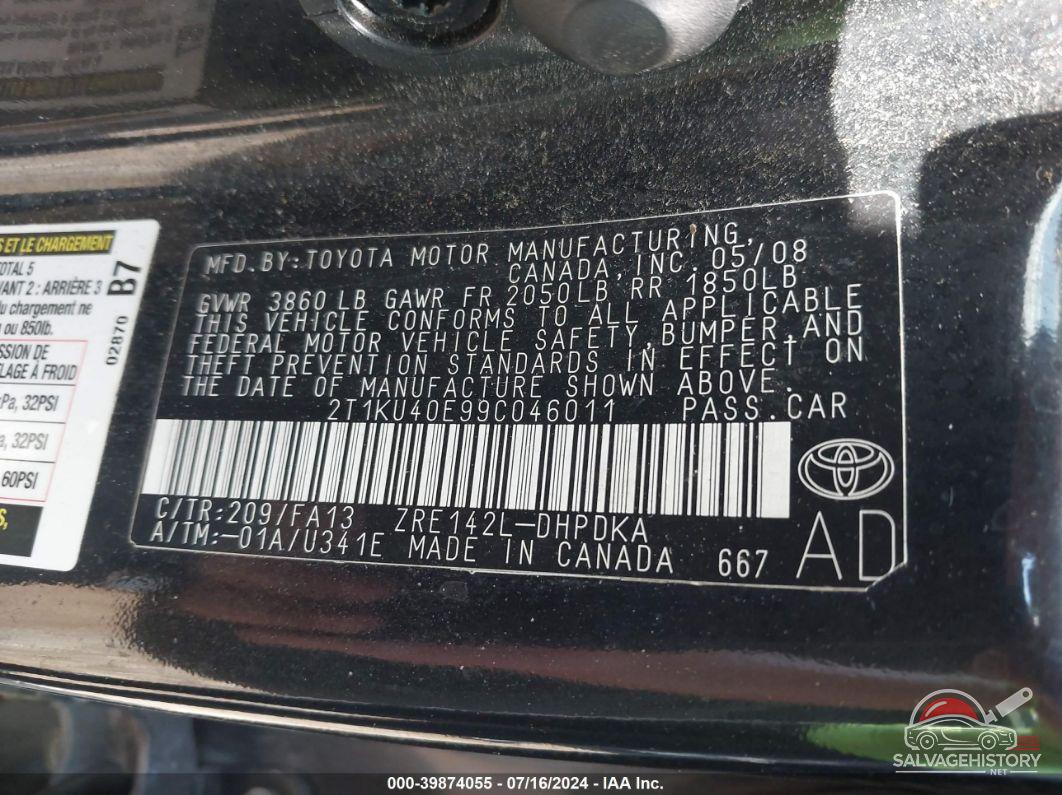 2T1KU40E99C046011 2009 TOYOTA MATRIX photo no. 9