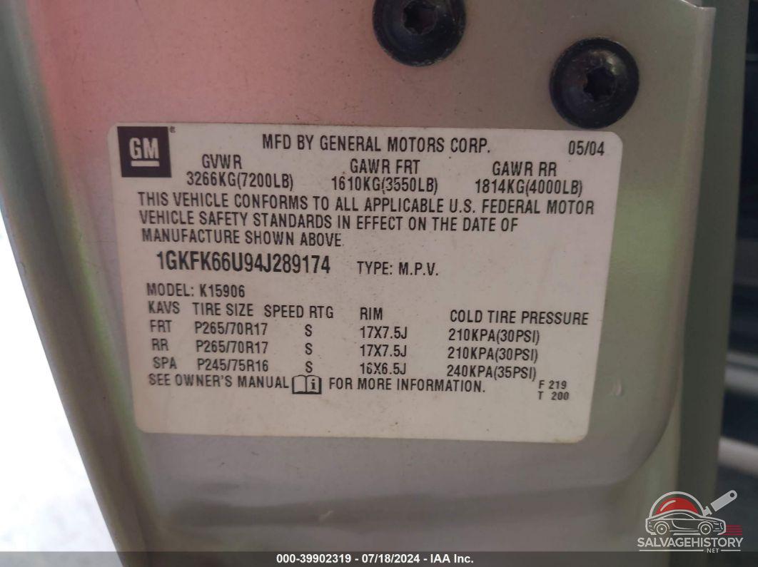 1GKFK66U94J289174 2004 GMC YUKON XL 1500 photo no. 9