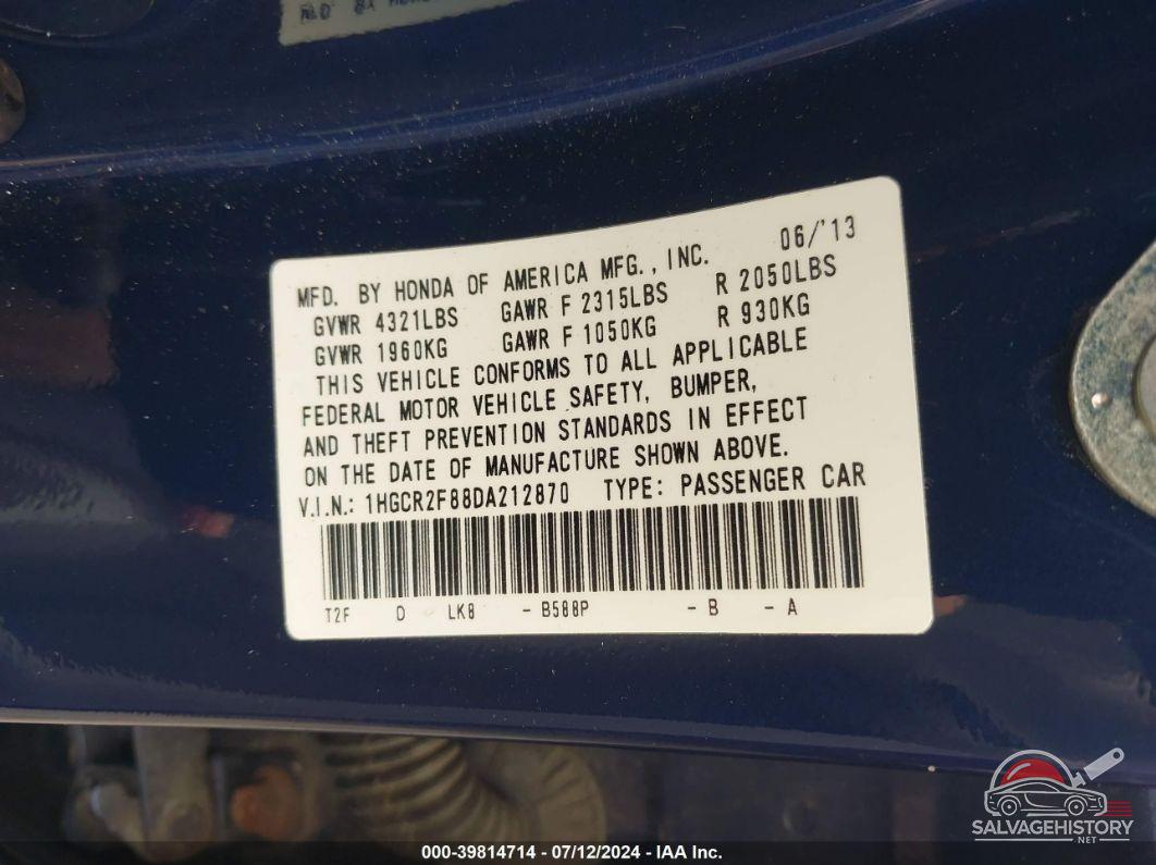 1HGCR2F88DA212870 2013 HONDA ACCORD photo no. 9