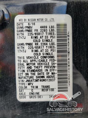 JN8AT2MT4GW012837 2016 NISSAN ROGUE photo no. 12